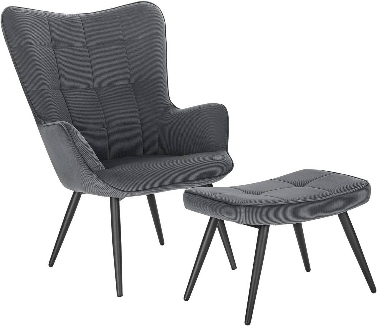 24goodz Relax Chair with Ottoman - Comfortable and Stylish Design - Corduroy - For Living Room and More - Dark Grey - dgr