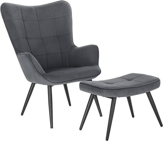 24goodz Relax Chair with Ottoman - Comfortable and Stylish Design - Corduroy - For Living Room and More - Dark Grey - dgr