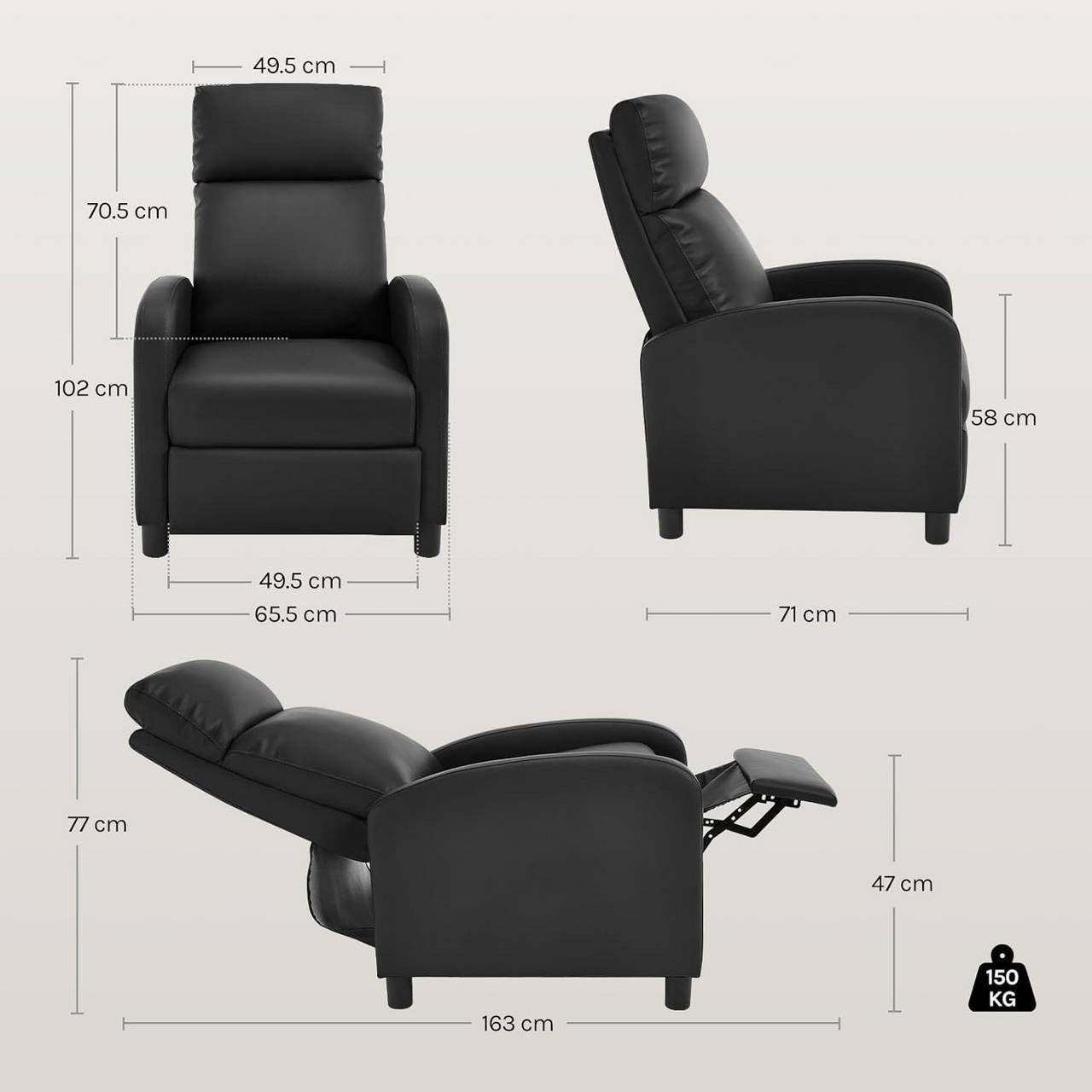 24goodz Relax Armchair - Ergonomic Comfort - Adjustable Recline - PU Leather - For Relaxation - Black/Grey