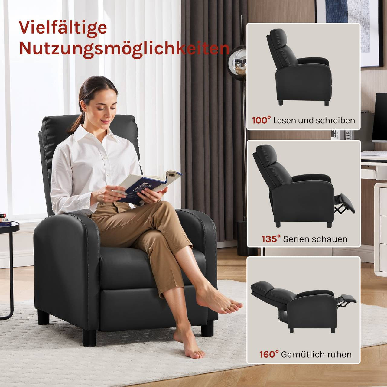 24goodz Relax Armchair - Ergonomic Comfort - Adjustable Recline - PU Leather - For Relaxation - Black/Grey