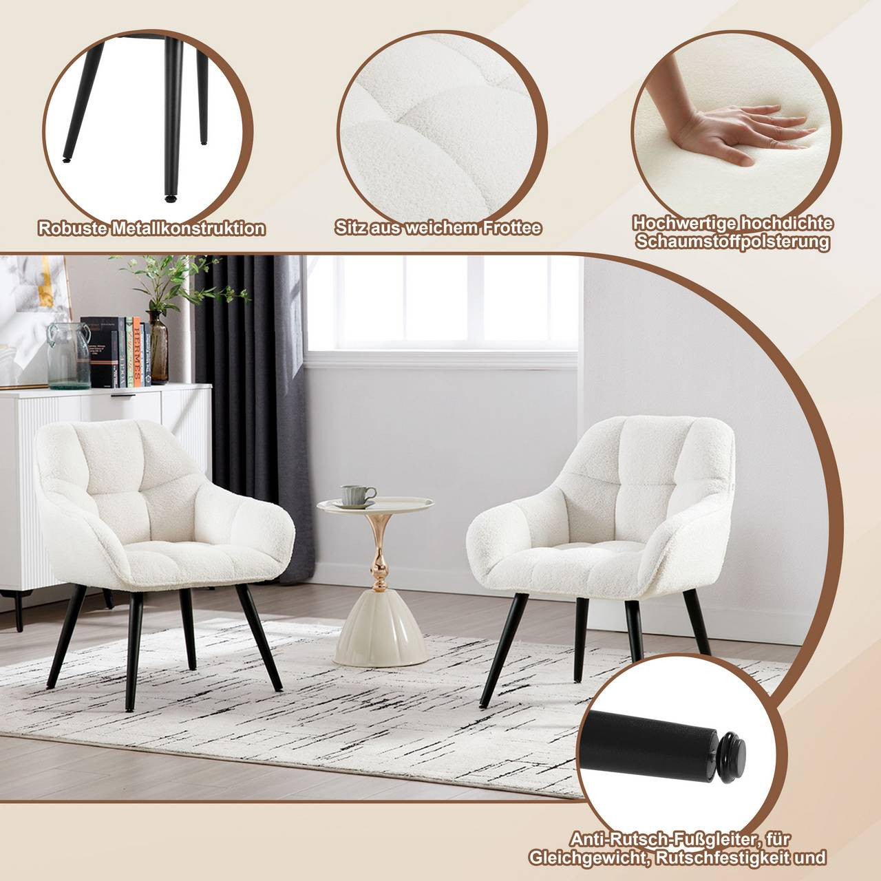 24goodz Relax Armchair - Soft and Skin-Friendly - Ergonomic Design - Velvet - For Everyone - Cream