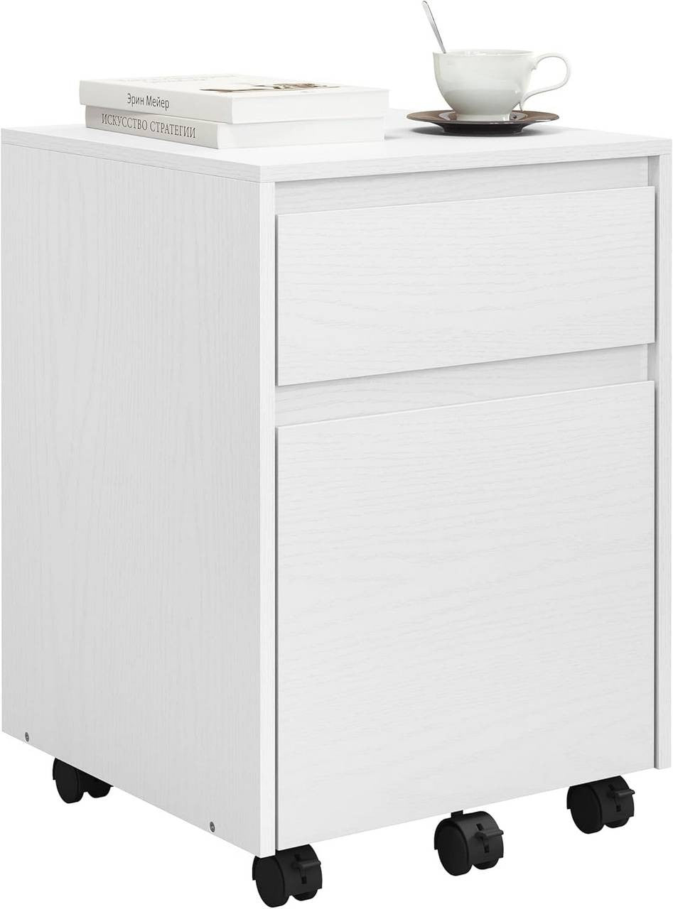 24goodz Mobile Filing Cabinet - Ample Secure Storage - Easy to Move - MDF - For Home Office - Vintage Wood Look/White
