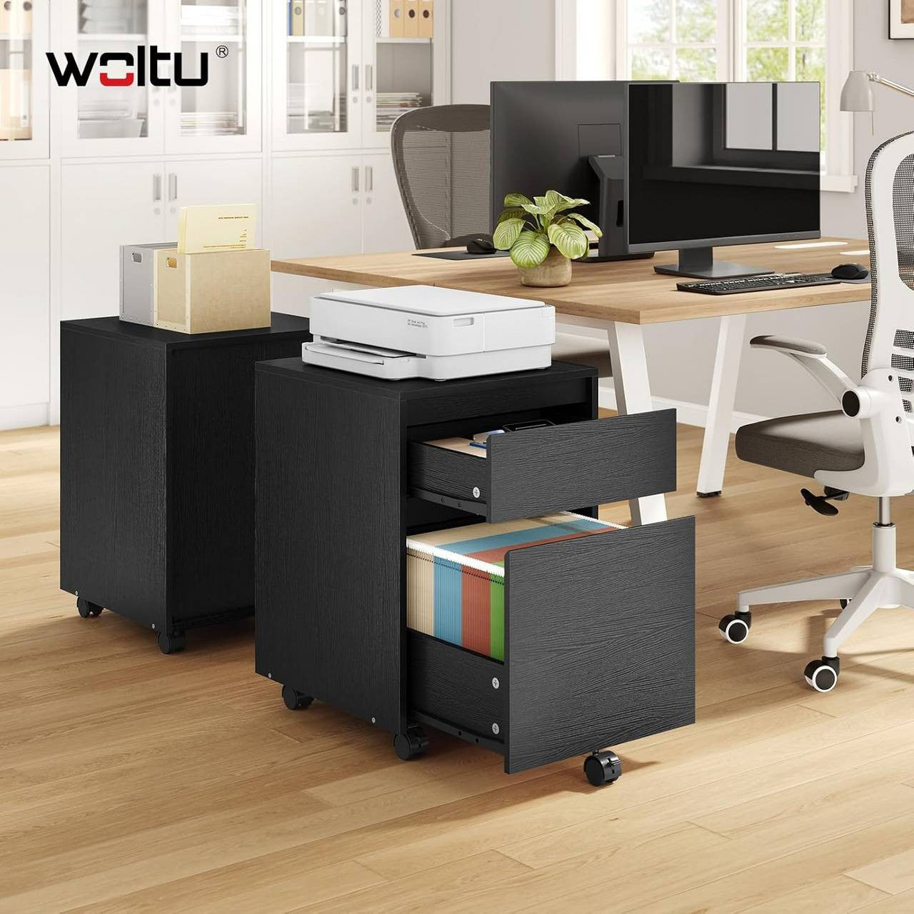 24goodz Mobile Filing Cabinet - Ample Storage Space - Easy Mobility - Wood Material - For Home Office - Vintage Wood Look/White