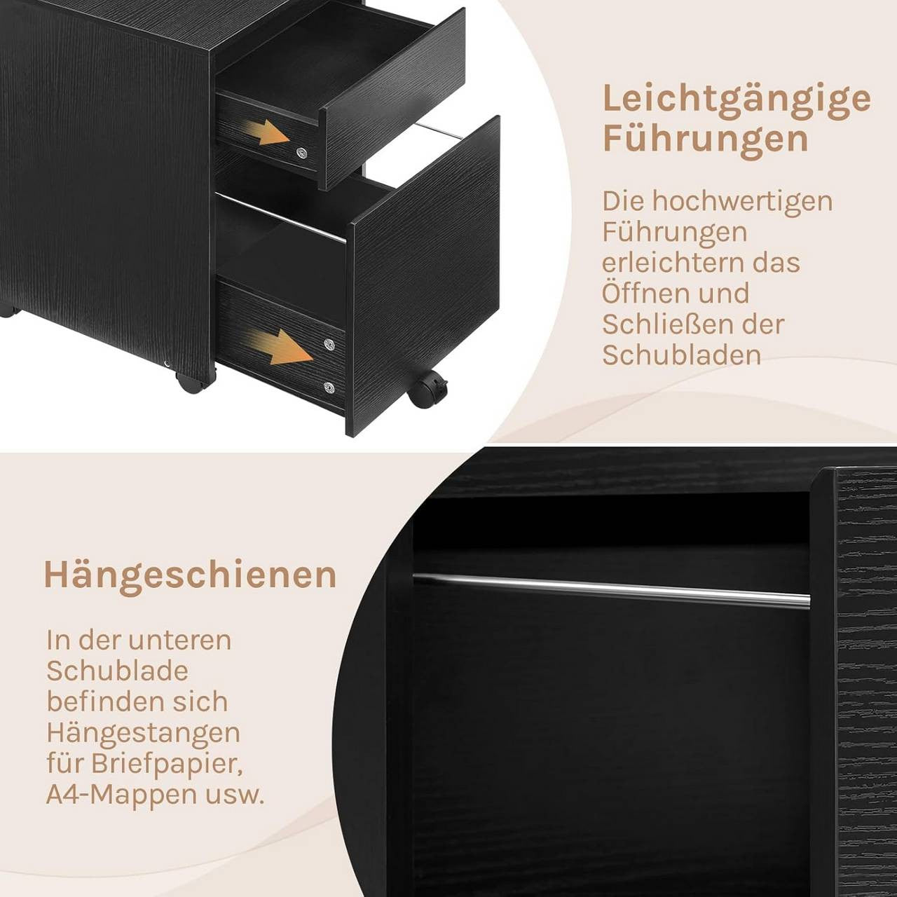 24goodz Mobile Filing Cabinet - Ample Storage Space - Easy Mobility - Wood Material - For Home Office - Vintage Wood Look/White