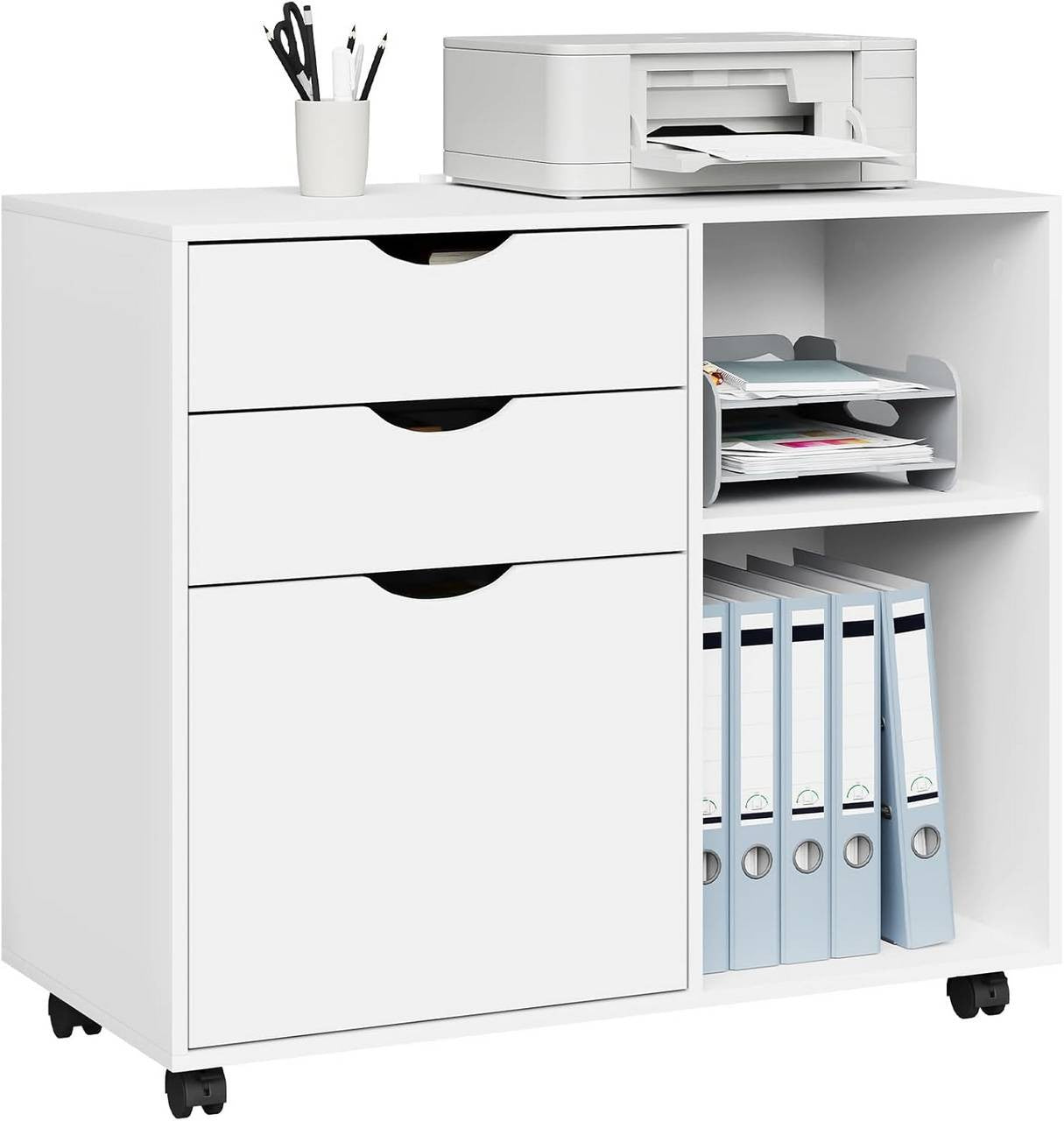 24goodz Mobile Filing Cabinet - Ample Storage Space - Durable E1 Wood Material - White