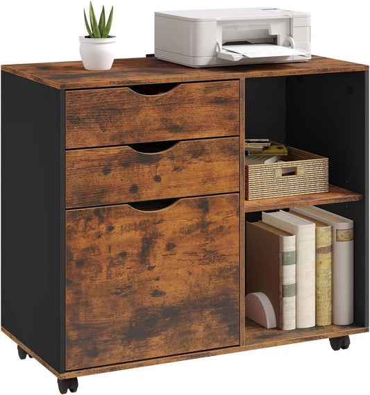 24goodz Mobile Filing Cabinet - Ample Storage Space - Durable E1 Wood Material - For Home and Office - Rustic Brown