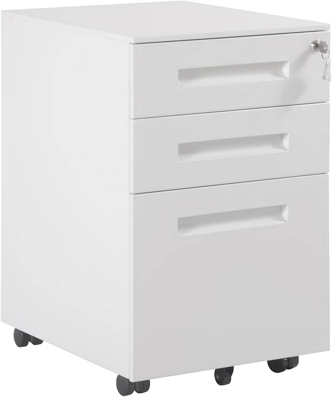 24goodz Metal Rolling Office Cabinet with 3 Drawers - Secure Storage Solution - Steel - For Home and Office - White - ws