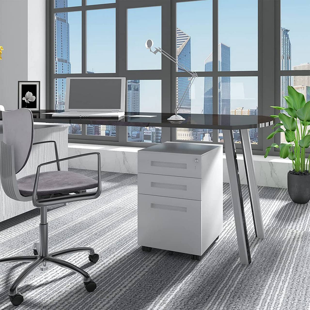 24goodz Metal Rolling Office Cabinet with 3 Drawers - Secure Storage Solution - Steel - For Home and Office - White - ws