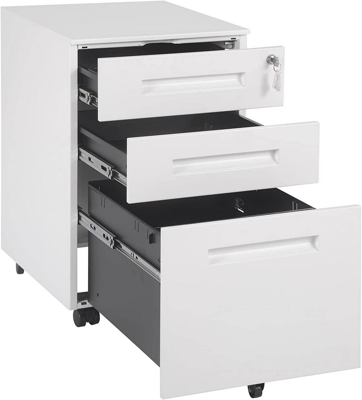 24goodz Metal Rolling Office Cabinet with 3 Drawers - Secure Storage Solution - Steel - For Home and Office - White - ws