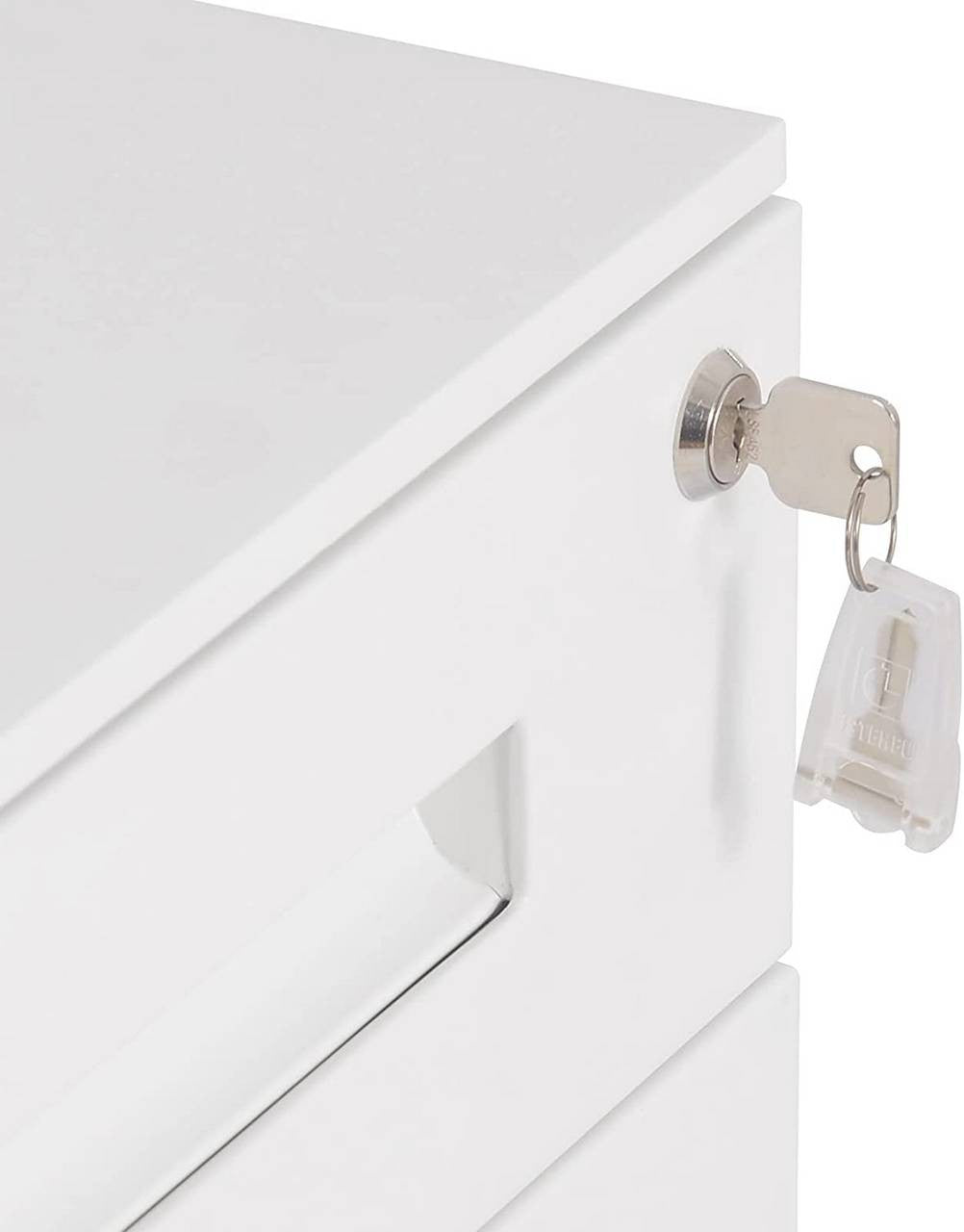 24goodz Metal Rolling Office Cabinet with 3 Drawers - Secure Storage Solution - Steel - For Home and Office - White - ws