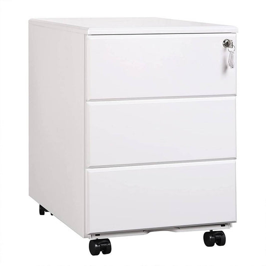 24goodz Rolling File Cabinet with 3 Drawers - Secure Document Storage - Steel - For Home Office - White - ws