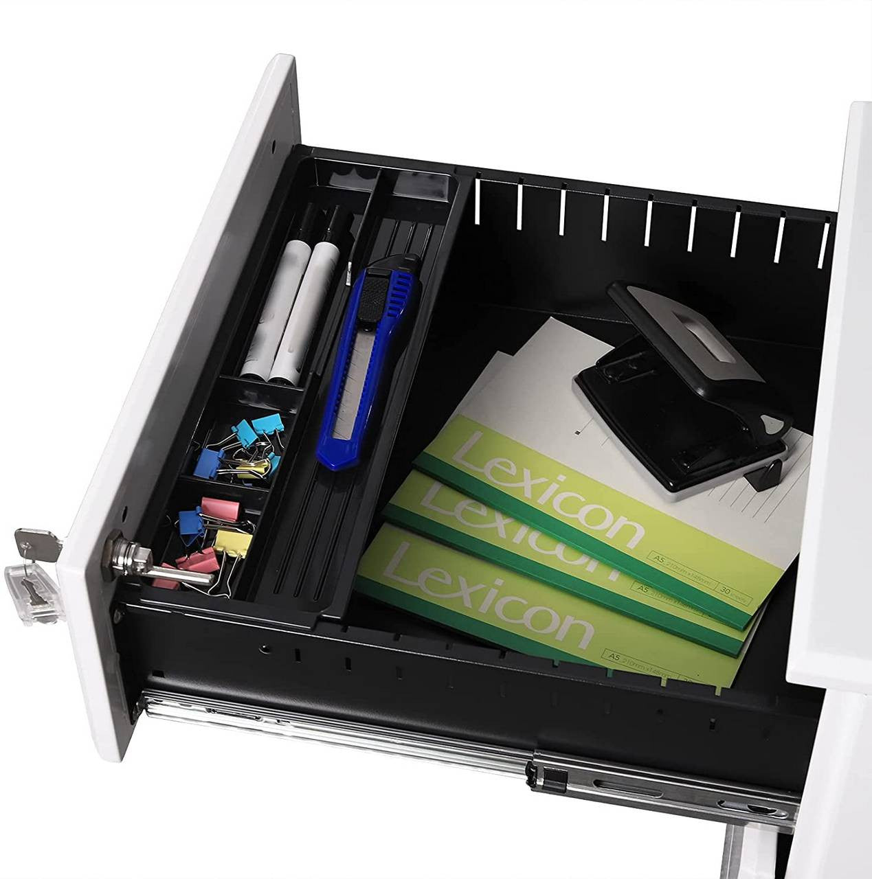 24goodz Rolling File Cabinet with 3 Drawers - Secure Document Storage - Steel - For Home Office - White - ws