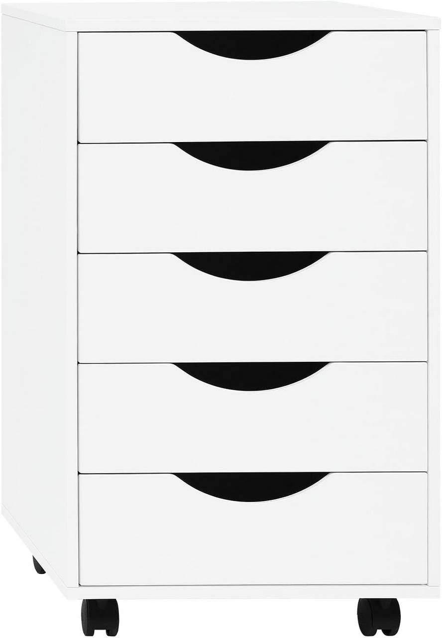 24goodz Rolling Storage Cabinet with 5 Drawers - Ample Storage Space - Durable Wood with Melamine Finish - For Home and Office - White