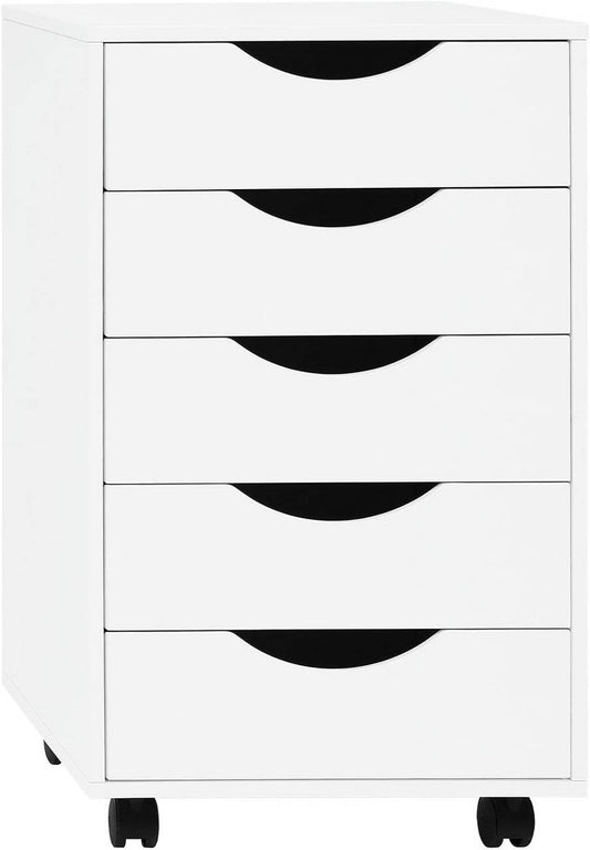 24goodz Rolling Storage Cabinet with 5 Drawers - Ample Storage Space - Durable Wood with Melamine Finish - For Home and Office - White