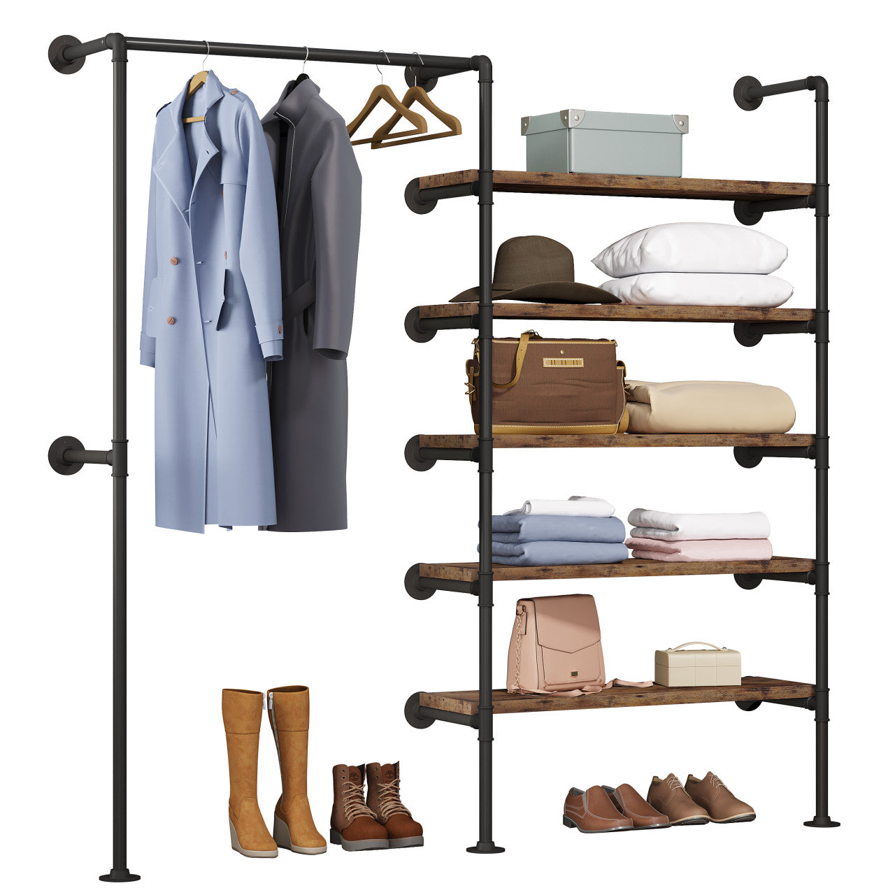 24goodz
Clothes Rail Industrial Style Clothes Rack, Open Wardrobe, Metal Tubing, Wall Mounting - shei