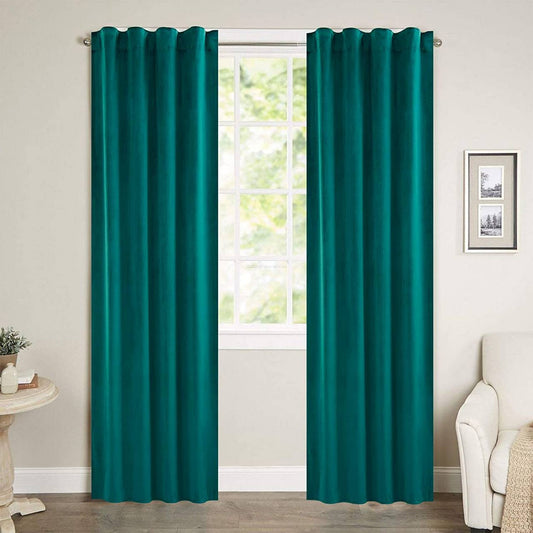 24goodz Velvet Blackout Curtains with Ruffles (2 Pieces) - Elegant and Insulating - 100% Polyester - Dark Green - 140x270 cm - dgn
