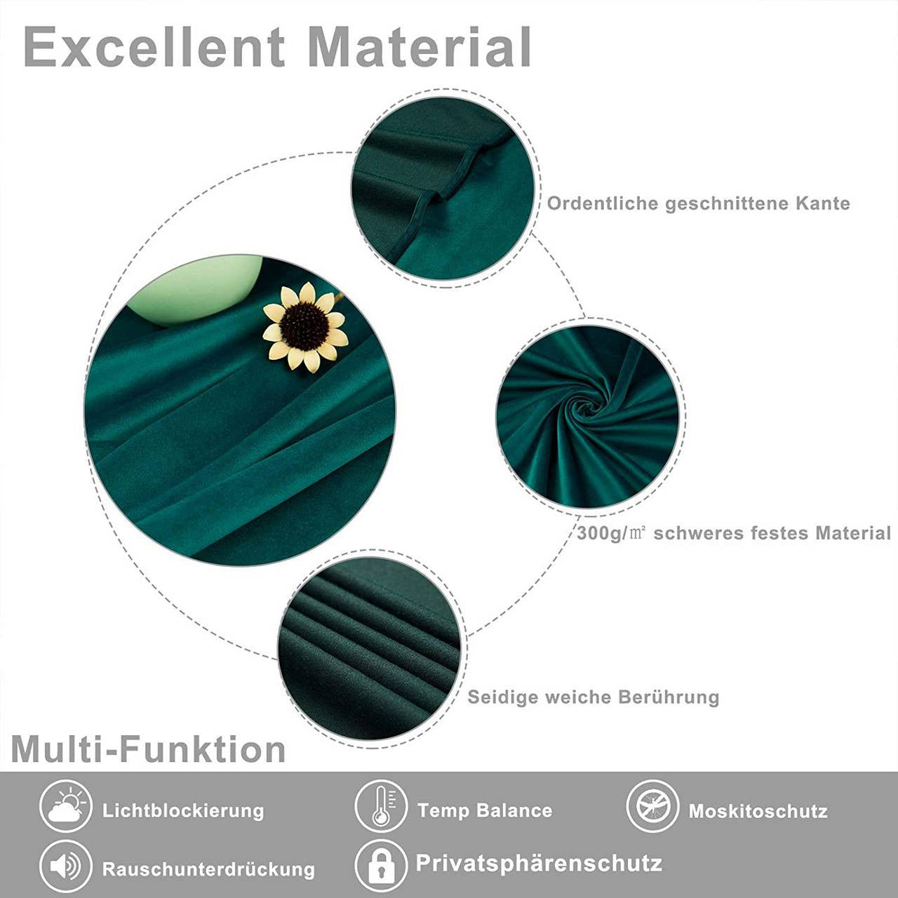 24goodz Velvet Blackout Curtains with Ruffles (2 Pieces) - Elegant and Insulating - 100% Polyester - Dark Green - 140x270 cm - dgn