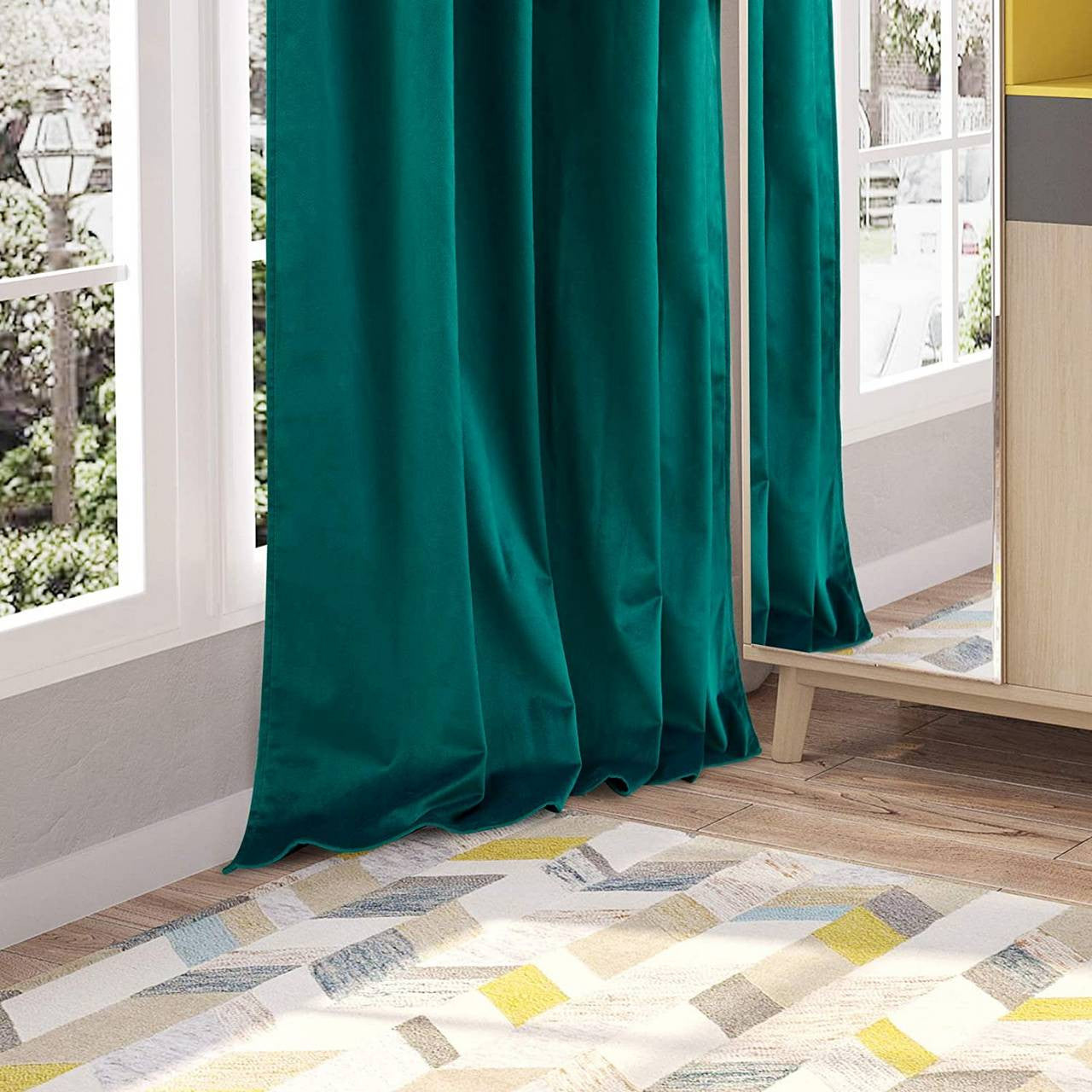 24goodz Dark Green Blackout Curtains with Ruffles (2 Pieces) - Elegant and Insulating - 100% Polyester - For Every Home - 140 x 245 cm - dgn