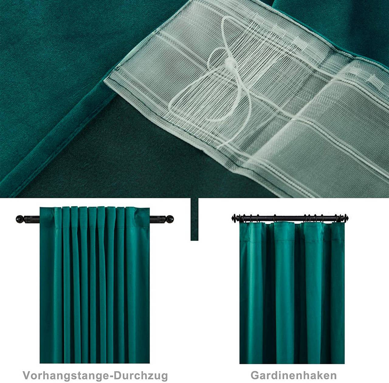 24goodz Velvet Blackout Curtain - Luxurious Soft Fabric - 100% Polyester - For Home Decor - Dark Green - 140 x 225 cm - dgn