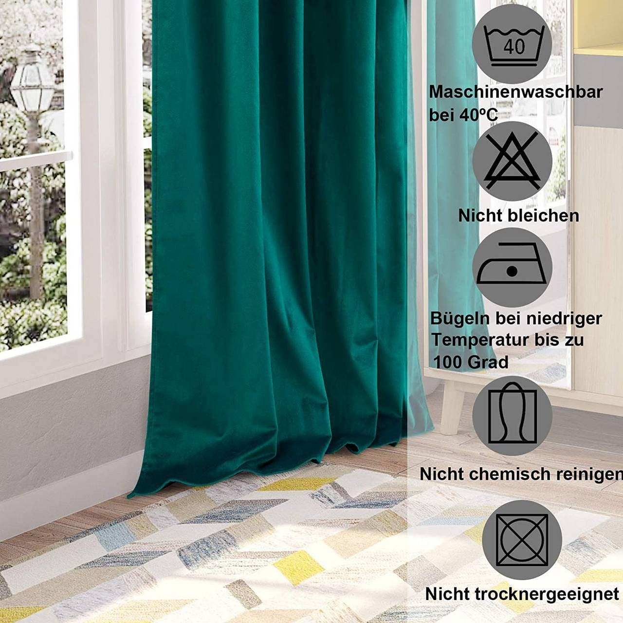 24goodz Velvet Blackout Curtain - Elegant Design - Thermal Insulation - 100% Polyester - Dark Green - 140 × 270 cm - dgn