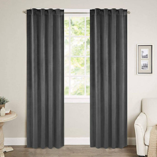 24goodz Blackout Curtain with Ruffles (2 Pieces) - Elegant Design - Thermal Insulation - 100% Polyester - Dark Grey - 140x225 cm