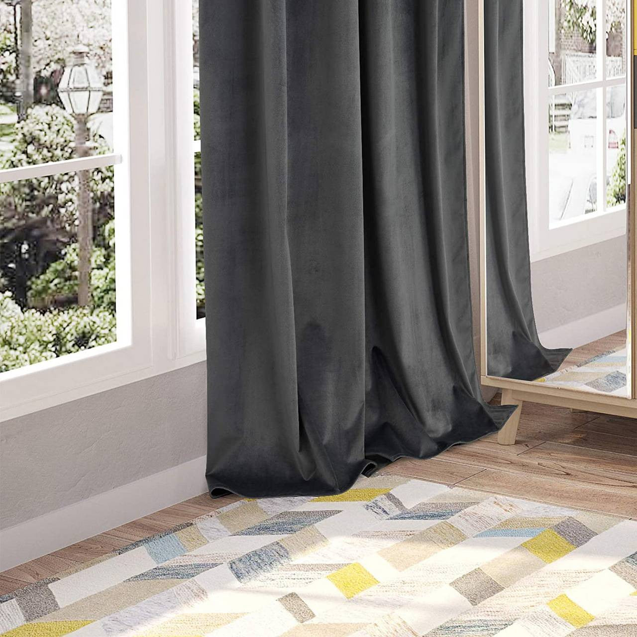 24goodz Blackout Curtain with Ruffles (2 Pieces) - Elegant Design - Thermal Insulation - 100% Polyester - Dark Grey - 140x225 cm