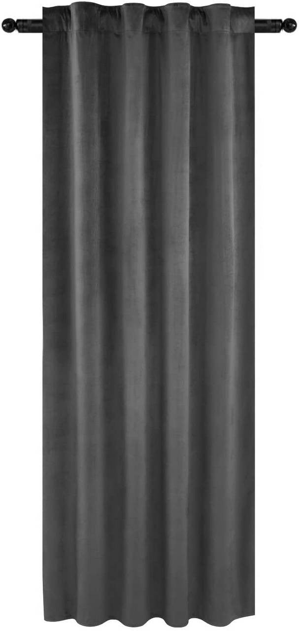 24goodz Velvet Blackout Curtain with Ruffles - High-Quality Insulating Fabric - 100% Polyester - For Every Room - Dark Grey - 140x225 cm