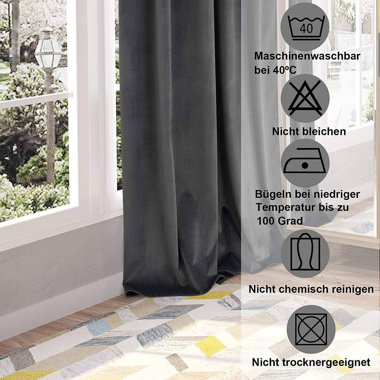 24goodz Velvet Blackout Curtain with Ruffles - High-Quality Insulating Fabric - 100% Polyester - For Every Room - Dark Grey - 140x225 cm