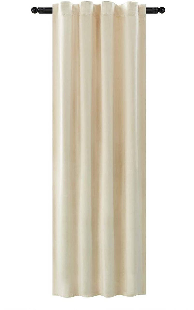 24goodz Velvet Blackout Curtain with Ruffles - Elegant Design - Insulating and Light-Blocking - 100% Polyester - Beige - 140 x 270 cm - hsd