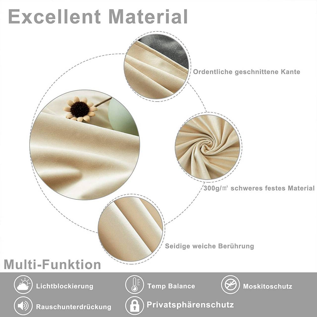 24goodz Velvet Blackout Curtain with Ruffles - Elegant Design - Insulating and Light-Blocking - 100% Polyester - Beige - 140 x 270 cm - hsd
