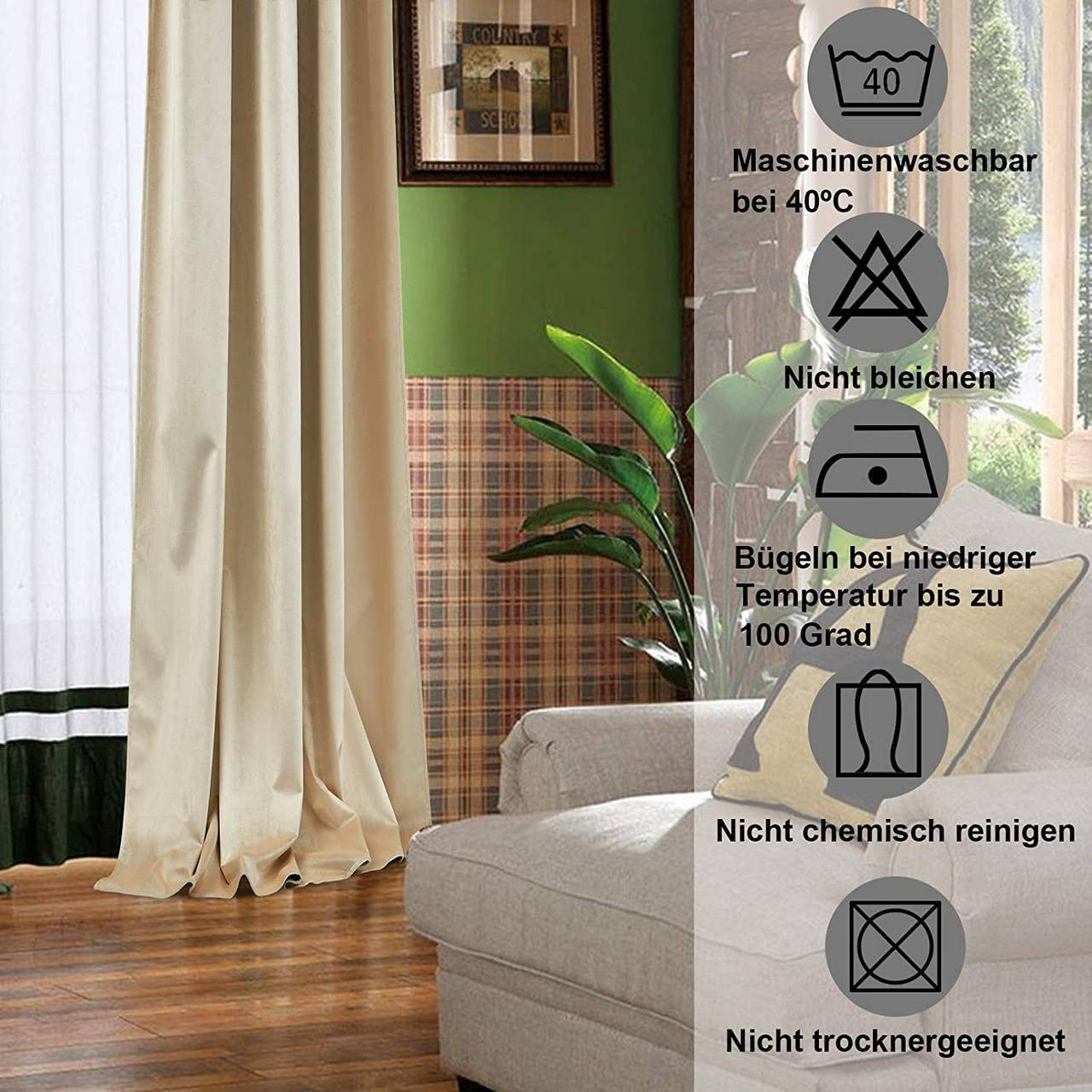 24goodz Velvet Blackout Curtain with Ruffles - Elegant Design - Insulating and Light-Blocking - 100% Polyester - Beige - 140 x 270 cm - hsd