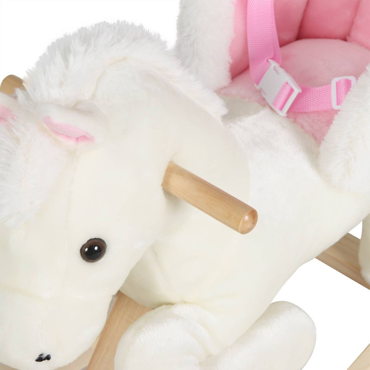 24goodz Rocking Horse with Animal Sounds and Handles - Safe and Comfortable Ride - Plush and Wood - For Children 18-36 Months - White + Pink