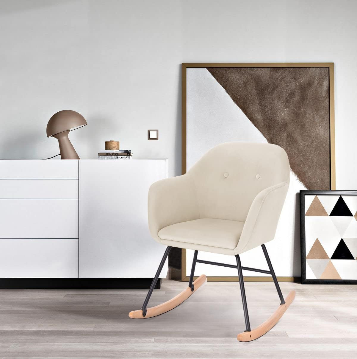 24goodz Velvet Rocking Chair - Comfortable Relaxation - Sturdy Metal Frame - Velvet - For Home Use - Grey - cm