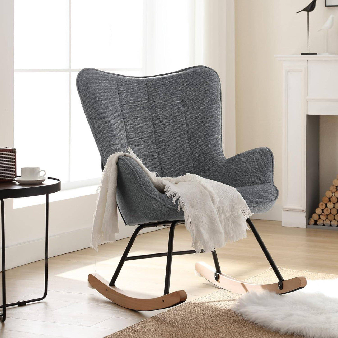 24goodz Rocking Chair - High Comfort - Ergonomic Design - Velvet - For Relaxation - Dark Grey