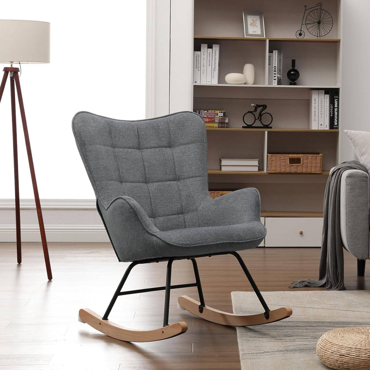 24goodz Rocking Chair - High Comfort - Ergonomic Design - Velvet - For Relaxation - Dark Grey