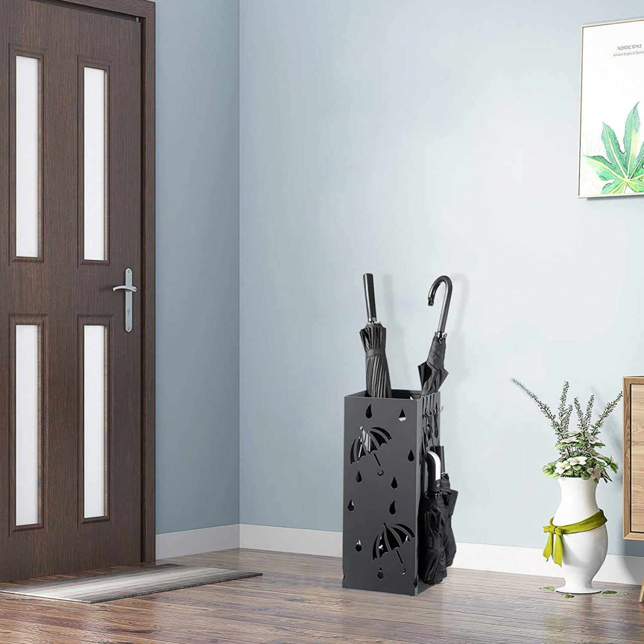 24goodz Rectangular Umbrella Stand - Large Storage Capacity - Durable Iron - For Home and Office - Anthracite