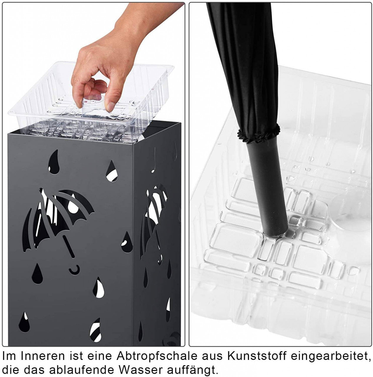 24goodz Rectangular Umbrella Stand - Large Storage Capacity - Durable Iron - For Home and Office - Anthracite