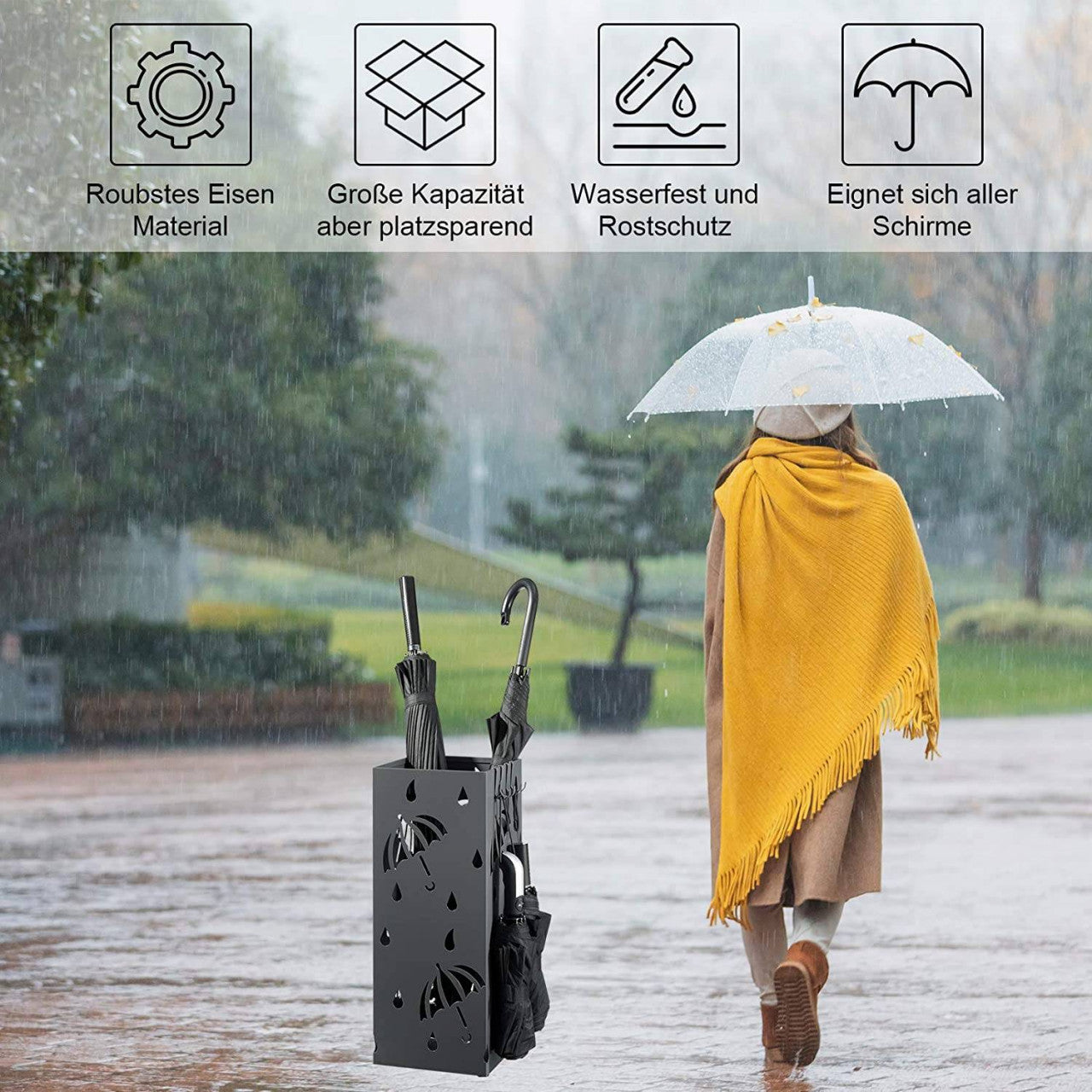24goodz Rectangular Umbrella Stand - Large Storage Capacity - Durable Iron - For Home and Office - Anthracite