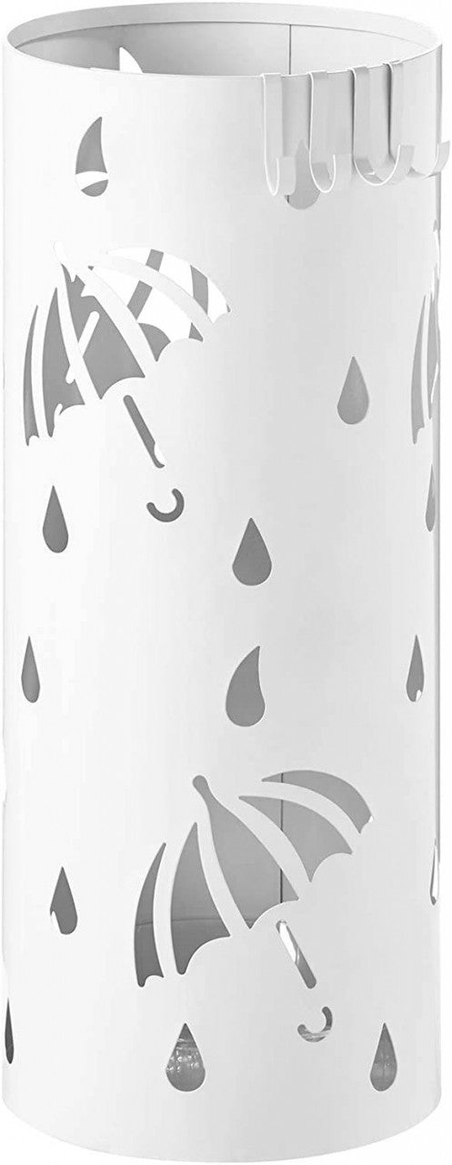 24goodz Umbrella Stand with Round Water Catchment - Large Storage Capacity - Durable Iron - For Home and Office - White - ws