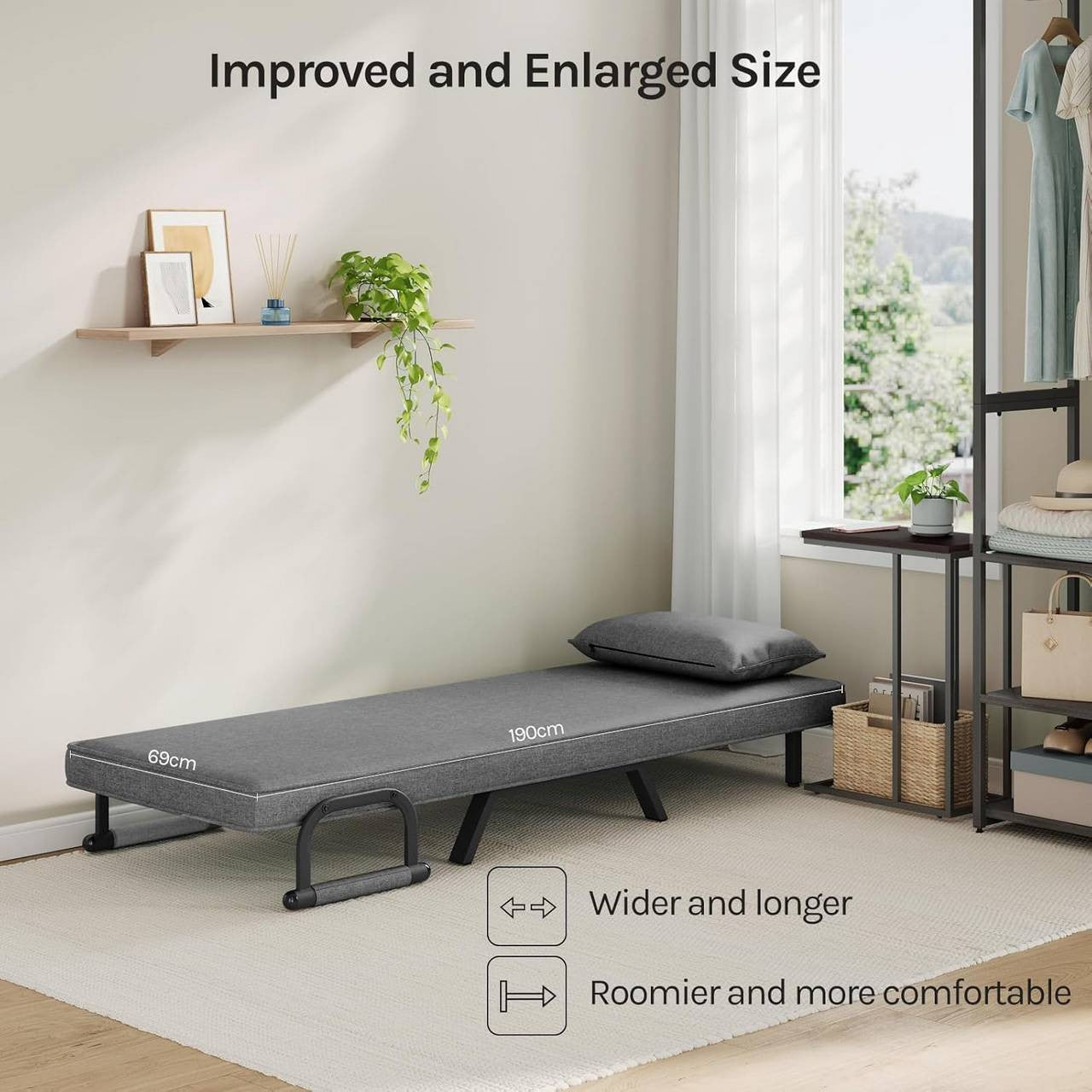 24goodz 3-in-1 Convertible Sofa Bed - Adjustable Backrest - Durable Linen - For Small Spaces - Dark Grey