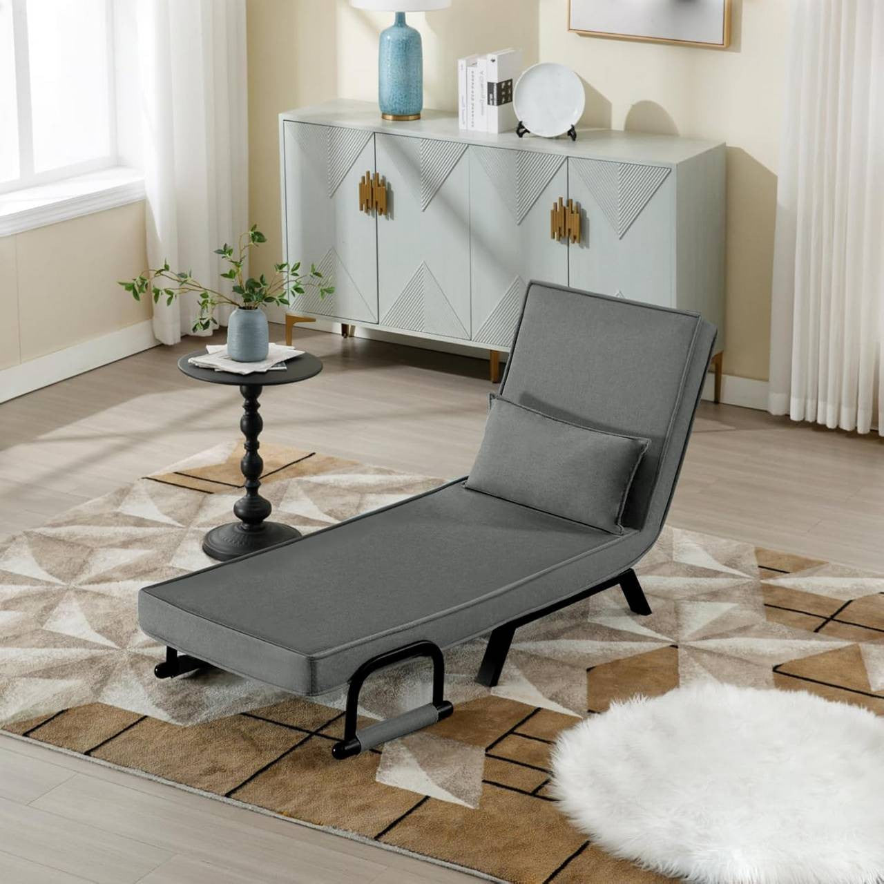 24goodz 3-in-1 Convertible Sofa Bed - Adjustable Backrest - Metal Frame - For Small Spaces - Dark Grey