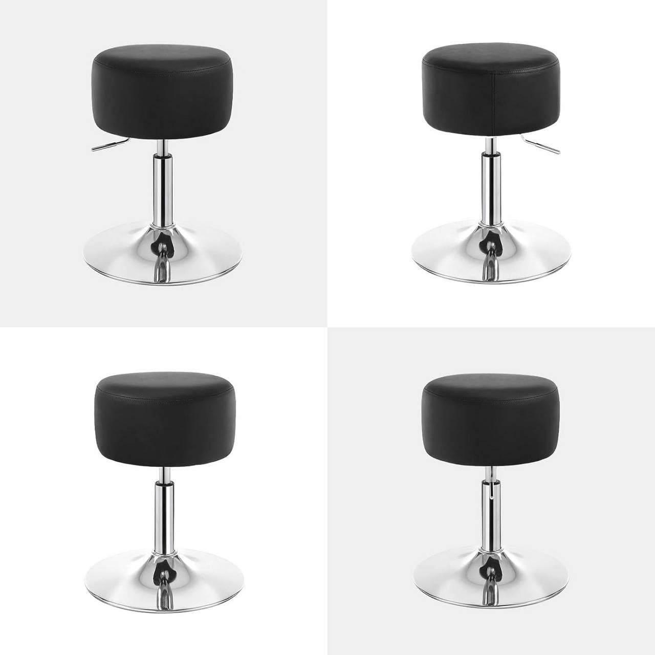 24goodz Round Make-Up Stool - Comfortable Cushioned Seat - Durable Metal Frame - Faux Leather - Black - Sz