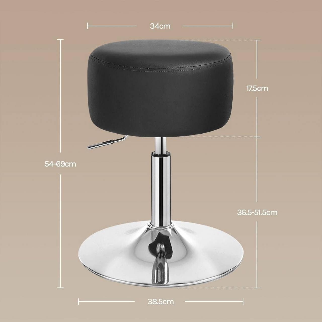 24goodz Round Make-Up Stool - Comfortable Cushioned Seat - Durable Metal Frame - Faux Leather - Black - Sz