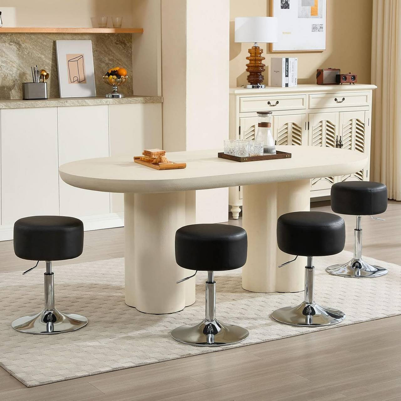 24goodz Round Make-Up Stool - Comfortable Cushioned Seat - Durable Metal Frame - Faux Leather - Black - Sz
