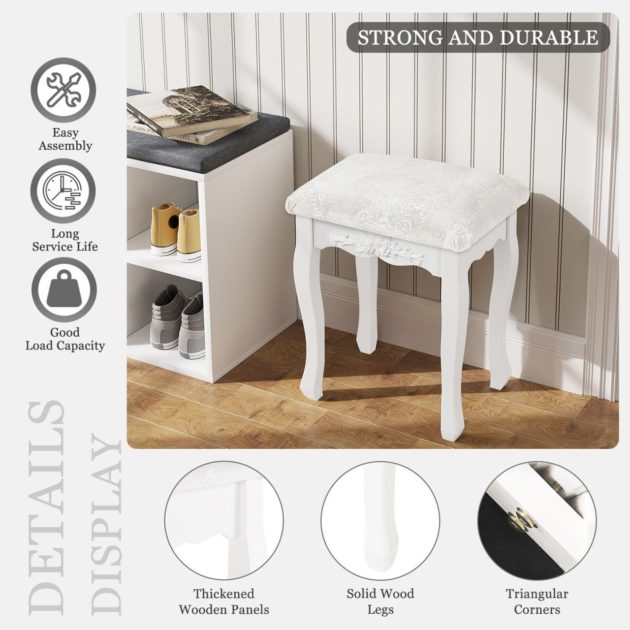 24goodz
Make-upkruk, zitkruk, gestoffeerde kruk, MDF-hout, wit gelakt, crèmewit - cm