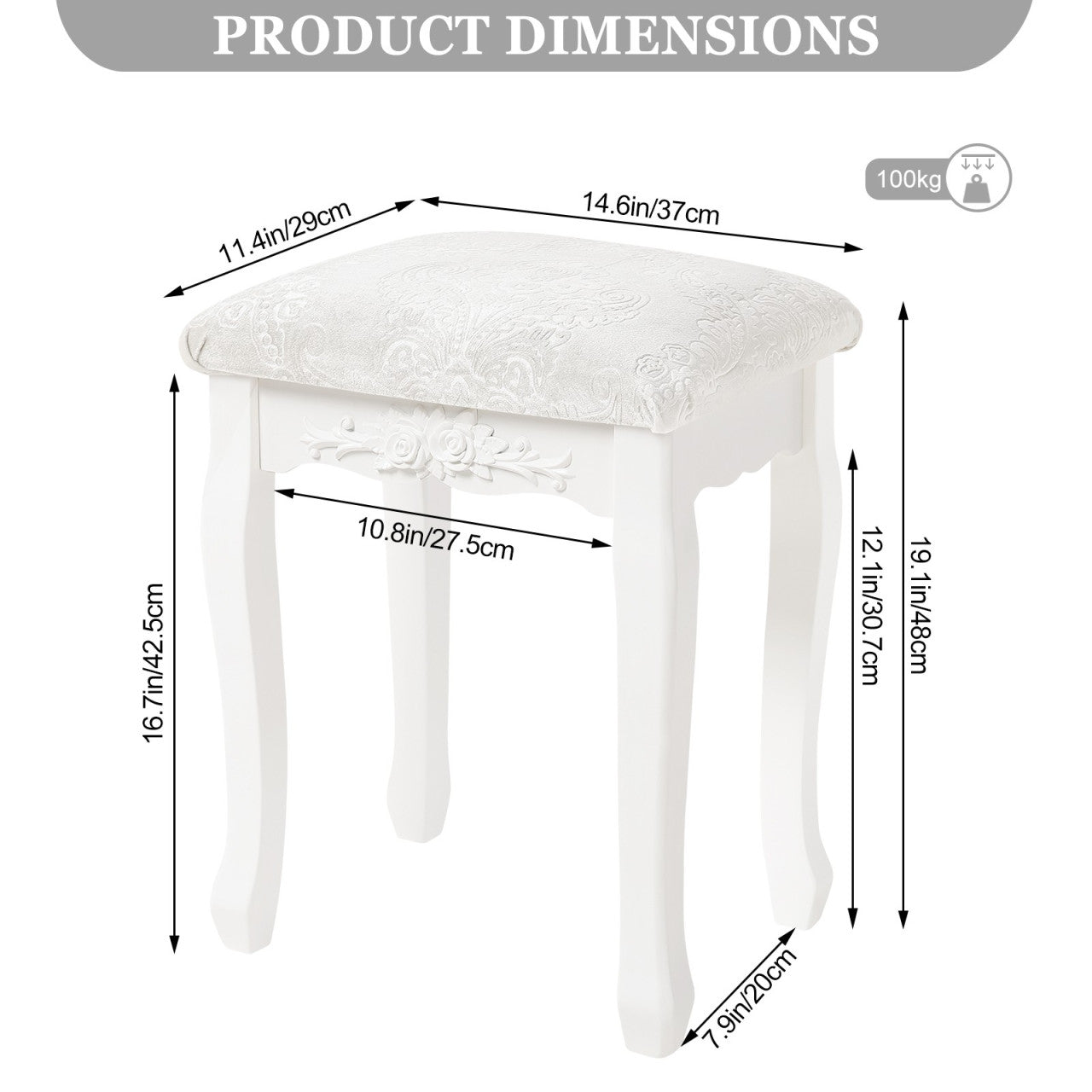 24goodz
Make-upkruk, zitkruk, gestoffeerde kruk, MDF-hout, wit gelakt, crèmewit - cm