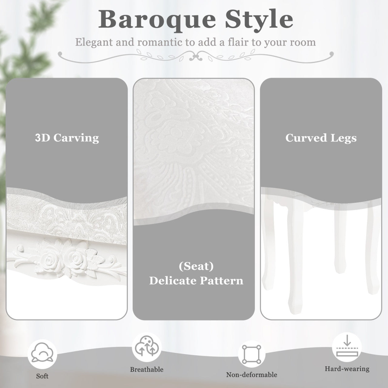 24goodz
Make-upkruk, zitkruk, gestoffeerde kruk, MDF-hout, wit gelakt, crèmewit - cm