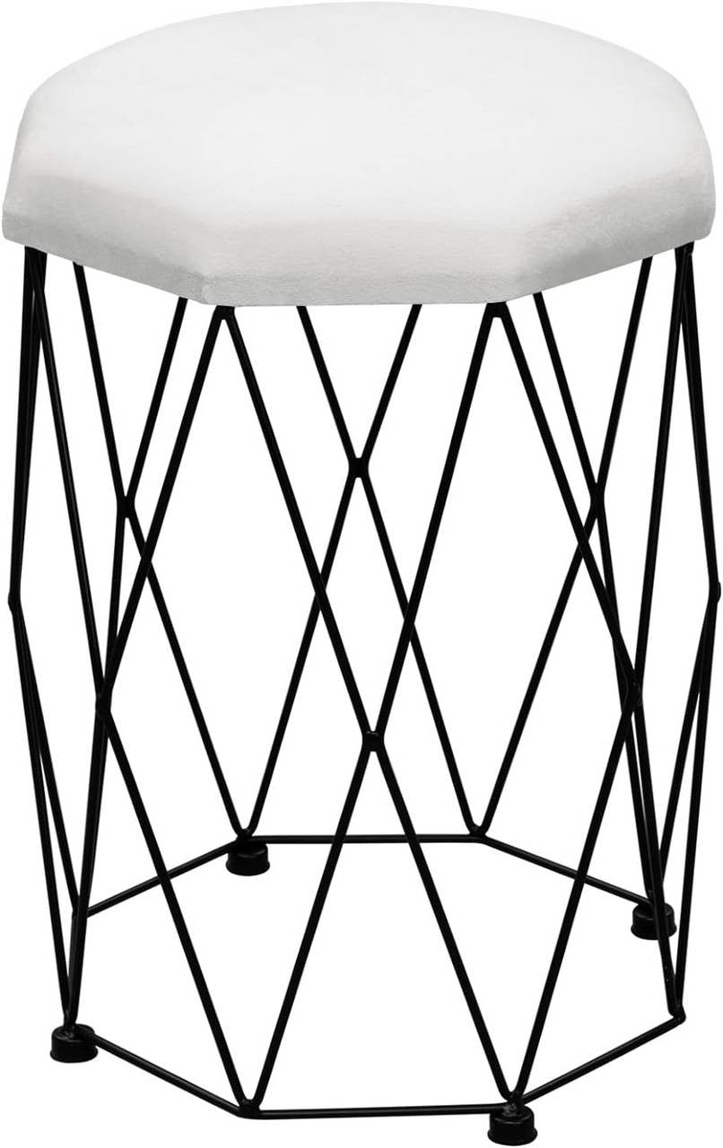 24goodz Velvet Makeup Stool - Soft and Comfortable Seating - Sturdy Metal Frame - MDF and Velvet - White + Black - 30 x 44.5 x 30 cm