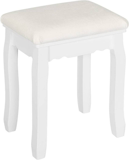 24goodz Upholstered Makeup Stool - Comfortable Seating - Multifunctional Use - MDF and Pine Wood - White - ws