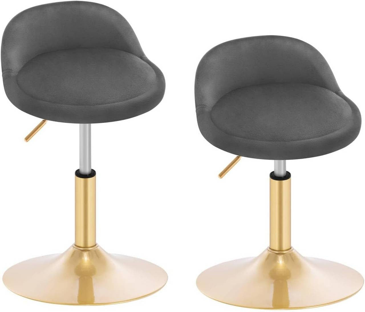 24goodz Adjustable Velvet Makeup Stool - Soft & Comfortable - Robust & Stable - Velvet + Metal - Dark Grey + Gold